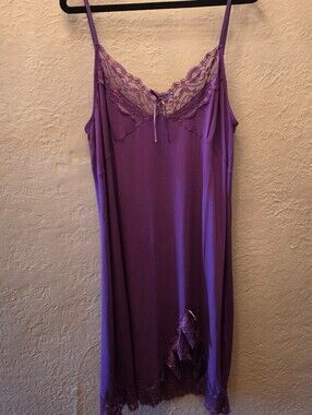 NWT Angel's Secret Purple Lace Trim Midi Nightgown Slip Dress Lingerie Plus Size